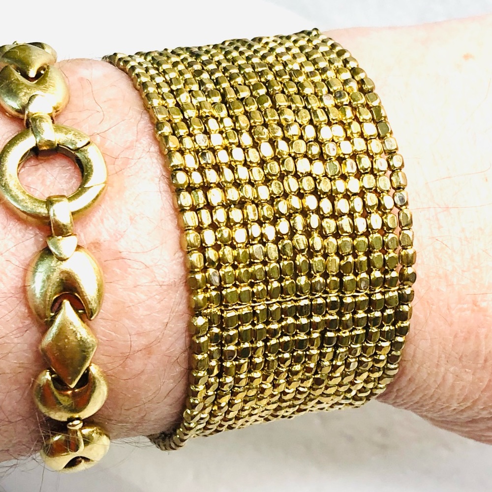 Elo7 Gold Plated Bugle Beads Stretch Large Cuff Bracelet Unisex